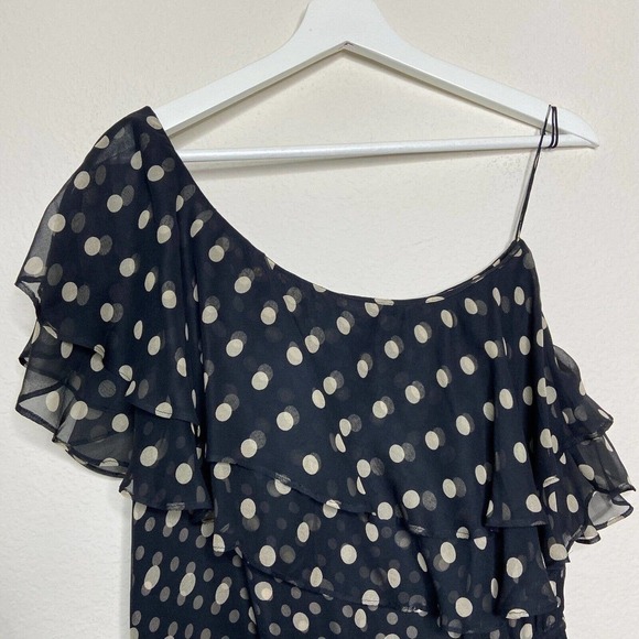 Haute Hippie Polka Dot One Shoulder Drawstring Ruffle Dress - Picture 4 of 11